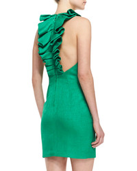 Badgley Mischka Sleeveless Ruffle Back Cocktail Dress Emerald