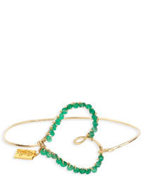 Rafia Heart Bangle Bracelet W Green Onyx Golden