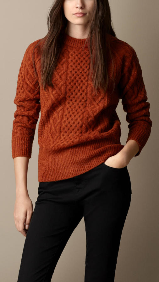 Burberry Wool Blend Cable Knit Sweater, $495 | Burberry | Lookastic