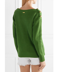 MICHAEL Michael Kors Button Embellished Ribbed Cotton Blend Sweater
