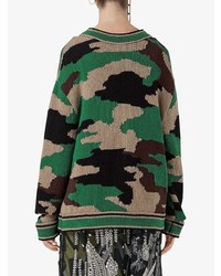 Burberry Camouflage Intarsia Cotton V Neck Sweater