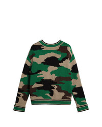 Burberry Camouflage Intarsia Cotton V Neck Sweater