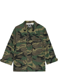 Nlst Camouflage Print Cotton Blend Jacket Forest Green