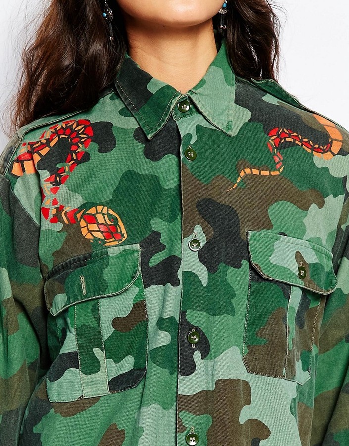 Milk It Vintage Oversized Camo Shirt Jacket With Jungle Snake, $65, Asos