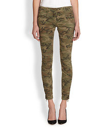 R 13 R13 Camouflage Print Cropped Skinny Moto Jeans