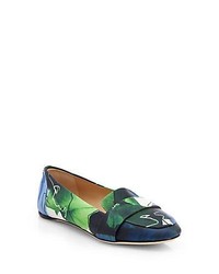 Reed Krakoff Abstract Print Leather Loafers Green Floral
