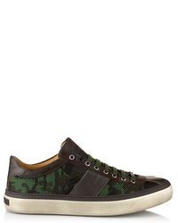 Jimmy Choo Portman Green Camouflage Fabric And Leather Sneaker