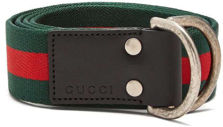 Gucci D Ring Striped Canvas Belt, $350 | MATCHESFASHION.COM | Lookastic