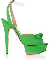 Green Canvas Heeled Sandals