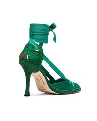 Castaner Castaer X Manolo Blahnik Green 100 Satin Espadrille Pumps