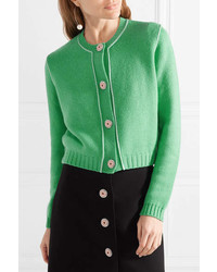 Miu Miu Cropped Embellished Cashmere Cardigan Green