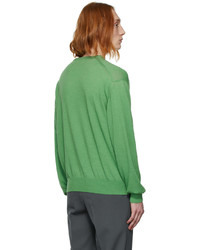 Auralee Green Cashmere Hard Twist Knit Cardigan