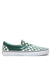 Green Check Canvas Slip-on Sneakers