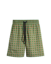 Green Check Cotton Bermuda Shorts