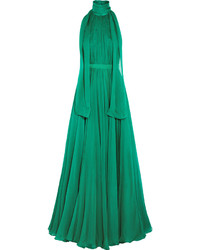 Alexander McQueen Crinkled Silk Chiffon Halterneck Gown Jade