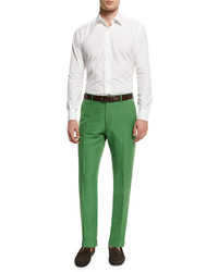 Incotex Chinolino Linen Blend Trousers Green