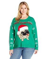 Blizzard Bay Bah Hum Pug Ugly Christmas Sweater With Fuzzy Hat And 3d Bow