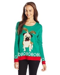 Blizzard Bay Juniors Christmas Pug With Sequins Sweater