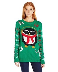 Derek Heart Juniors Cute Penguin With Headphone Pullover Christmas Sweater