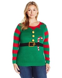 Derek Heart Juniors Plus Size Elf Round Neck Christmas Pullover Sweater