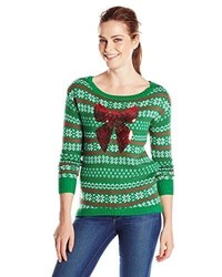 Isabellas Closet Sequin Bow On Fair Isle Ugly Christmas Sweater