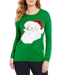 Lisa International Sequin Santa Christmas Sweater