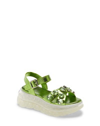 Green Chunky Leather Flat Sandals