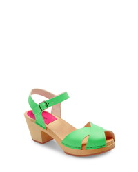 Green Chunky Leather Heeled Sandals