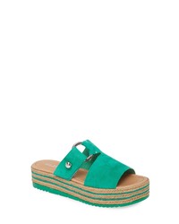 Green Chunky Suede Flat Sandals