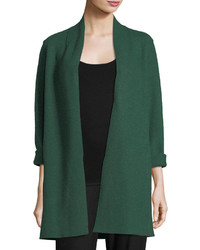 Eileen Fisher High Collar Open Front Boiled Wool Coat Petite