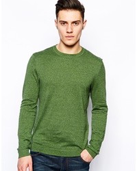 Asos Crew Neck Sweater In Cotton Green Twist