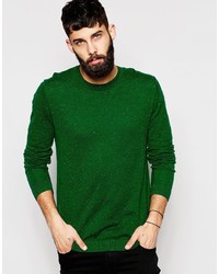 Asos Brand Crew Neck Sweater In Green Nep Cotton