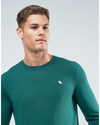 Abercrombie & Fitch Crew Neck Sweater Fine Gauge Icon Logo In Green