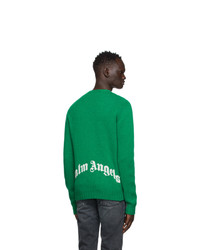 Palm Angels Green Recycled Wool Logo Sweater