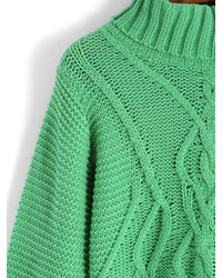 High Neck Cable Knit Crop Green Sweater