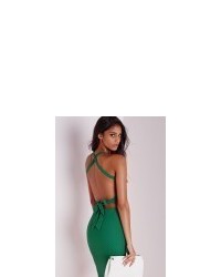 Missguided Jacquard Cross Back Crop Top Green
