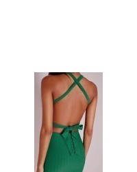 Missguided Jacquard Cross Back Crop Top Green