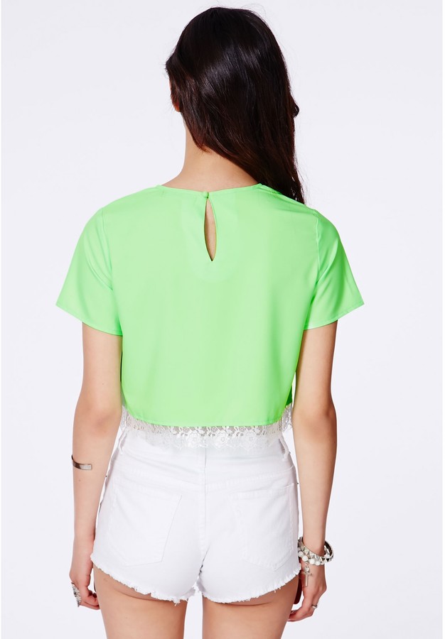 Missguided Neon Green Eyelash Lace Trim Crop Top, $24 | Missguided ...