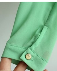 ChicNova Polo Collar Chiffon Shirt In Mint Green