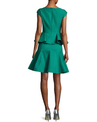 Halston Heritage Cap Sleeve Structured Tiered Flounce Cocktail Dress