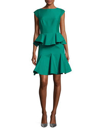Halston Heritage Cap Sleeve Structured Tiered Flounce Cocktail Dress
