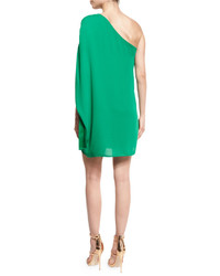 Halston Heritage One Shoulder Crepe Mini Dress Emerald