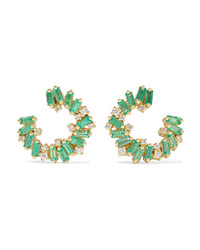 Suzanne Kalan 18 Karat Gold Emerald And Diamond Earrings