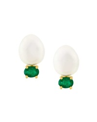 Wouters & Hendrix Gold 18kt Gold Pearl And Emerald Stud Earrings