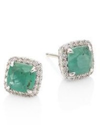 John Hardy Batu Classic Chain Diamond Emerald Sterling Silver Stud Earrings