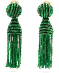 Oscar de la Renta Bead Embellished Tassel Drop Clip On Earrings