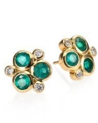 Temple St. Clair Classic Color Emerald Diamond 18k Yellow Gold Trio Earrings