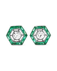 Fred Leighton Collection 18 Karat White Gold Emerald And Diamond Earrings