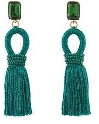 Oscar de la Renta Crystal Embellished Short Tassel Clip On Earrings