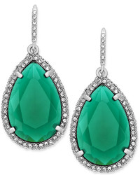 ABS by Allen Schwartz Earrings Silver Tone Green Stone Pave Crystal Teardrop Earrings
